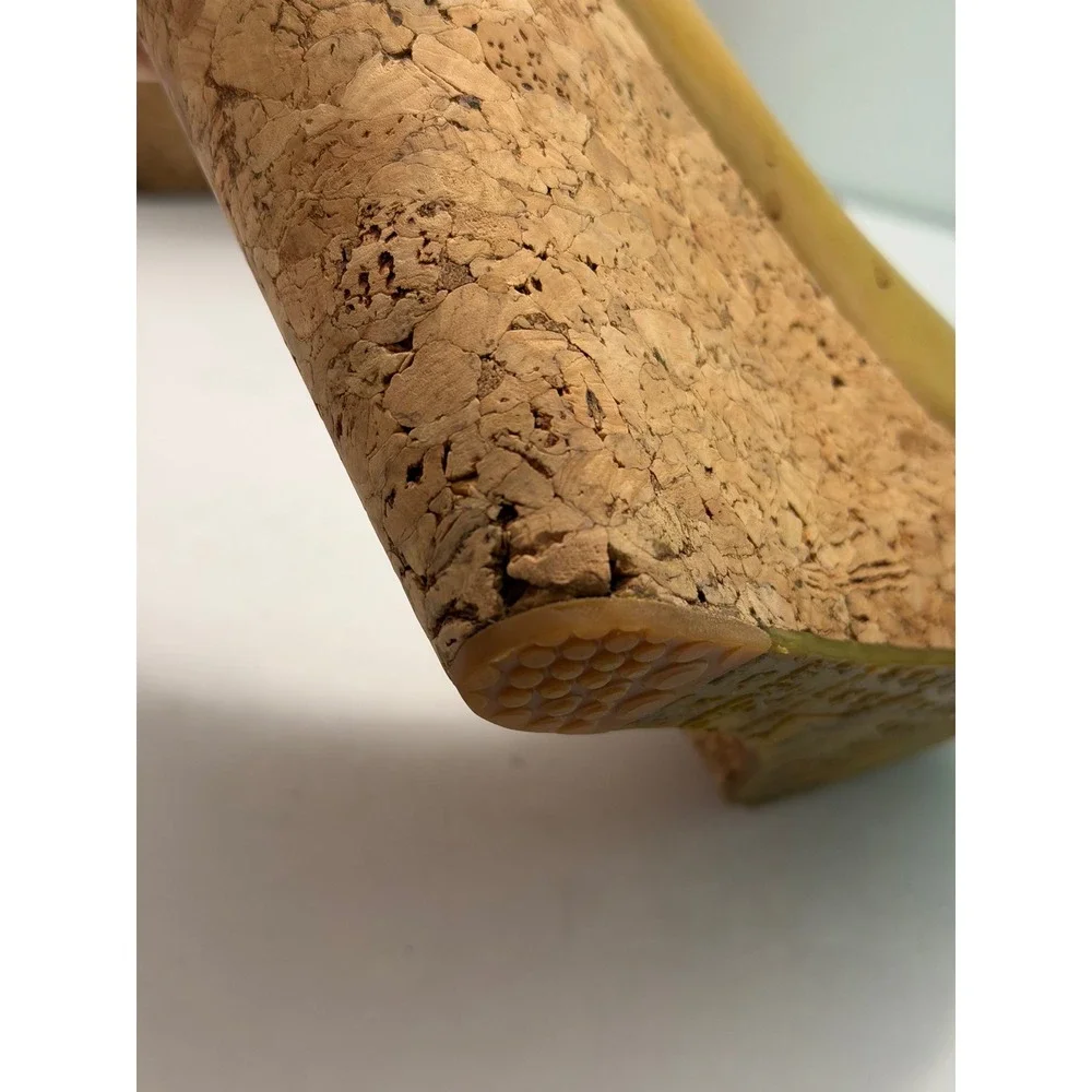 Jimmy Choo Mustard Patent Leather Cork Platform Wedge‎ Peep Toe Pumps Italy